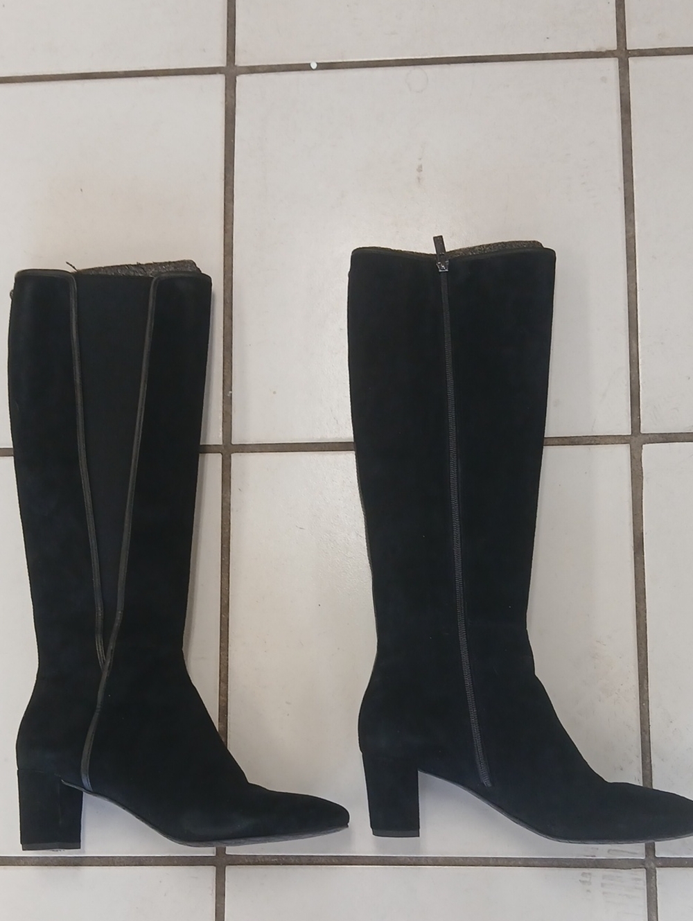 Donald Pliner Classic Black Suede Knee-High Boots - Tall Women's Dress Boot